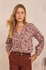 PRUNE FLORAL PRINT COTTON BLOUSE