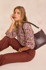 PRUNE FLORAL PRINT COTTON BLOUSE