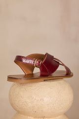 SOAN BURGUNDY FLAT LEATHER SANDALS