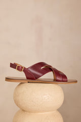 SOAN BURGUNDY FLAT LEATHER SANDALS