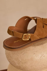 SOAN LIGHT CAMEL FLAT LEATHER SANDALS