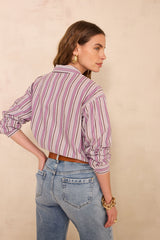 MARILOU PALE PURPLE COTTON STRIPED BLOUSE