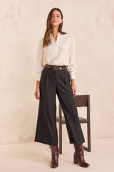 TIMEO BLACK WIDE CROPPED TROUSERS