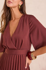 BERTILLE ROSEWOOD PLEATED DRESS