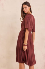 BERTILLE ROSEWOOD PLEATED DRESS