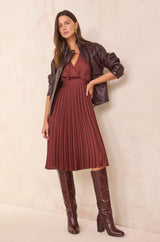 BERTILLE ROSEWOOD PLEATED DRESS