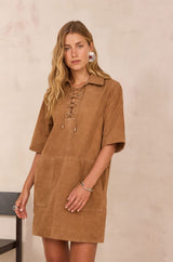 BRISE CINNAMON SUEDE LEATHER DRESS