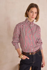 DOUCE BURGUNDY STRIPED COTTON BLOUSE