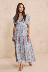 BLUE FLUID PRINTED DRESS