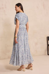 BLUE FLUID PRINTED DRESS