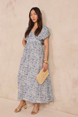 BLUE FLUID PRINTED DRESS