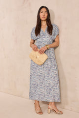 BLUE FLUID PRINTED DRESS