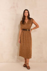 BELGIA CARAMEL POLKA DOT DRESS