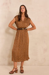 BELGIA CARAMEL POLKA DOT DRESS