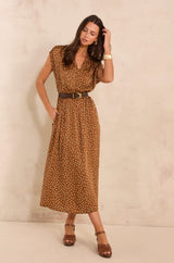 BELGIA CARAMEL POLKA DOT DRESS
