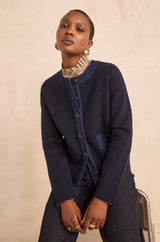 ALEXIANE NAVY BLENDED WOOL CARDIGAN