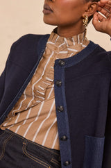 ALEXIANE NAVY BLENDED WOOL CARDIGAN