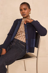 ALEXIANE NAVY BLENDED WOOL CARDIGAN