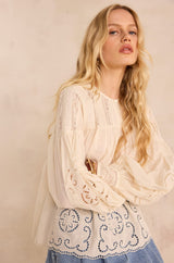 MADELEINE EMBROIDERED LONG-SLEEVE COTTON BLOUSE