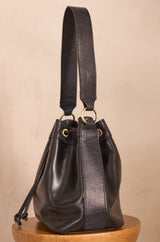 VALENTIN BLACK LEATHER BUCKET BAG