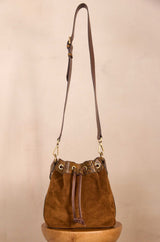 VALENTIN CAMEL LEATHER BUCKET BAG