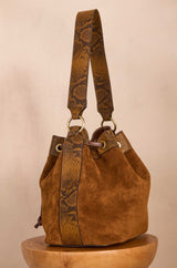 VALENTIN CAMEL LEATHER BUCKET BAG