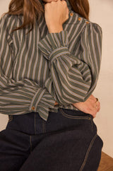 MARCIA KHAKI STRIPED BLOUSE