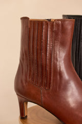 ODILE COGNAC LOW-HEELED LEATHER ANKLE BOOTS