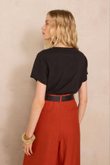 PRETTY BLACK SHORT-SLEEVED COTTON SWEATER