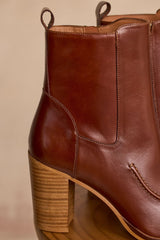 OWEN CAMEL HEELED LEATHER ANKLE BOOTS