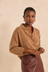 ALICIA CAMEL CASHMERE POLO SWEATER