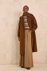 CASSANDRE TOBACCO WOOL BLEND LONG COAT