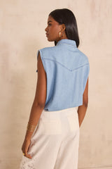 MACAO SLEEVELESS DENIM COTTON BLOUSE