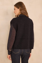 ANTHEA NAVY MIXED WOOL SLEEVELESS CARDIGAN
