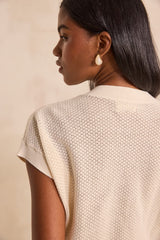 ALMA CREAM SHORT-SLEEVED COTTON CARDIGAN