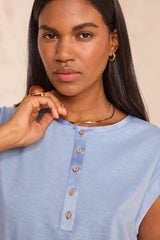 TERENCE BLUE COTTON SLEEVELESS T-SHIRT