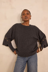 ALYA ANTHRACITE CAPE-STYLE CASHMERE SWEATER