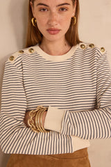 TALIA LONG SLEEVE STRIPED COTTON T-SHIRT