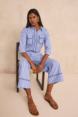LOUISETTE ROYAL BLUE STRAIGHT STRIPED COTTON PANTS