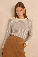 TALIA LONG SLEEVE STRIPED COTTON T-SHIRT