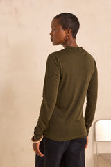 FLYNN KHAKI LONG SLEEVE SILK BLEND T-SHIRT