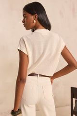 ALMA CREAM SHORT-SLEEVED COTTON CARDIGAN