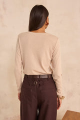 FLYNN NATURAL LONG SLEEVE SILK BLEND T-SHIRT