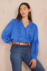 DARCIE BLUE EMBROIDERED COTTON BLOUSE