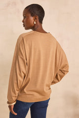 THEOPHILE LIGHT CAMEL LONG SLEEVE WOOL T-SHIRT