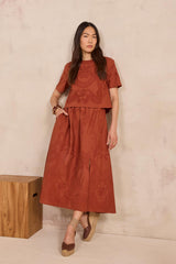 OLIE BRICK EMBROIDERED SKIRT