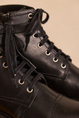 ORANNE BLACK FLAT LEATHER ANKLE BOOTS