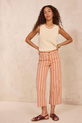 ROSE TOFFEE STRIPED CROPPED WIDE-LEG TROUSERS