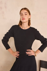 POESIE NAVY KNIT TRAPEZE DRESS