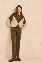MARCUS KHAKI STRAIGHT VELVET TROUSERS